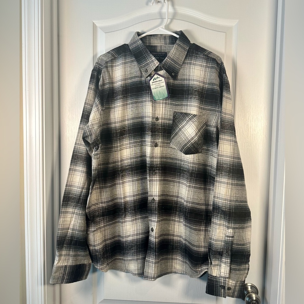 Jackson Hole Men’s Flannel Shirt XL – Black Gray Plaid Button-Down Long Sleeve